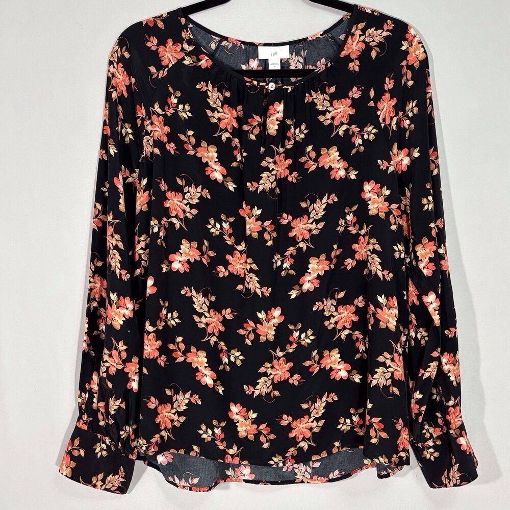 J. Jill Dark Floral Top Women’s Medium Long Sleeve Keyhole Neck Office Wear